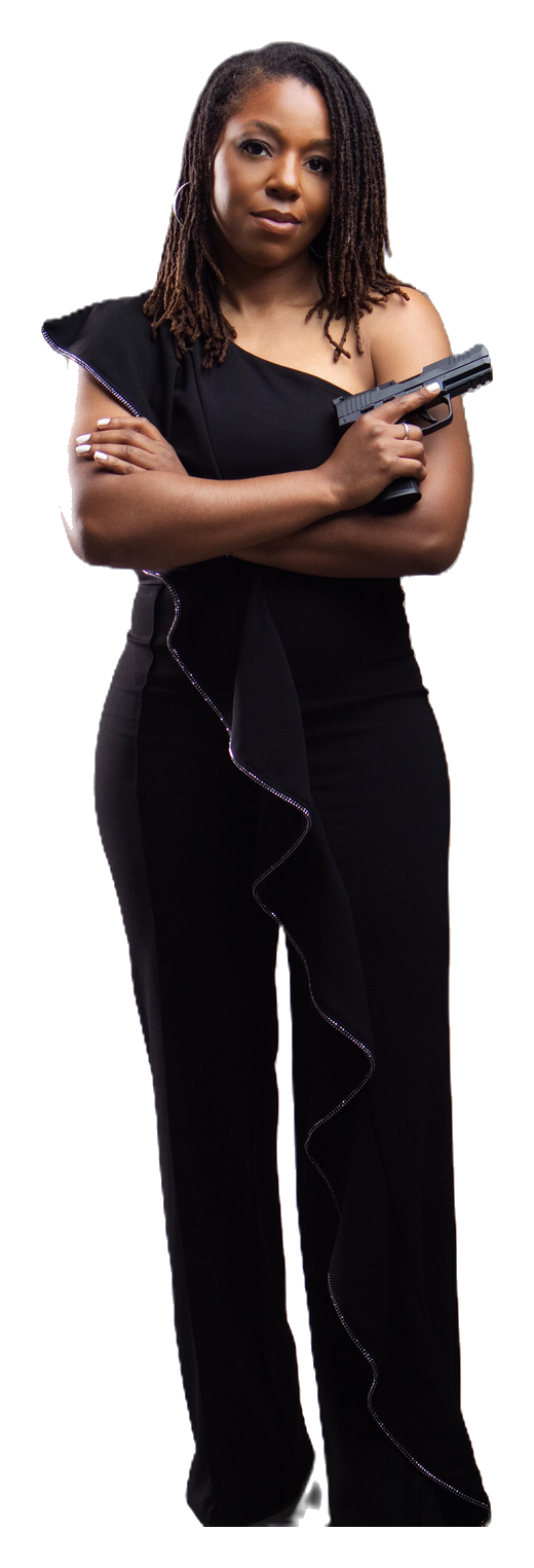 A composed woman in professional attire, symbol of quiet strength and readiness